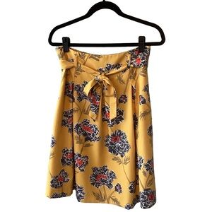 Banana Republic Factory Petite Floral A-Line Skirt in Mustard Yellow 4P